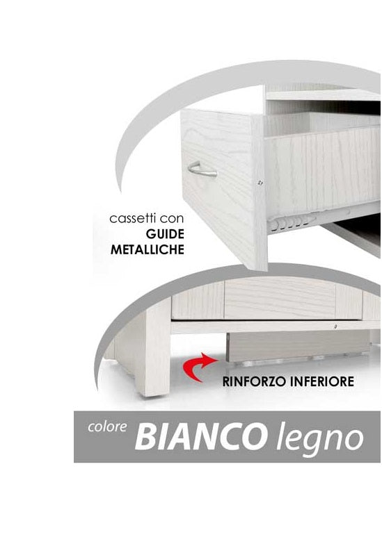 MOBILE IN LEGNO CON 3 CASSETTI E 2 SPORTELLI 124X40X80 CM COLORE BIANCO LEGNO