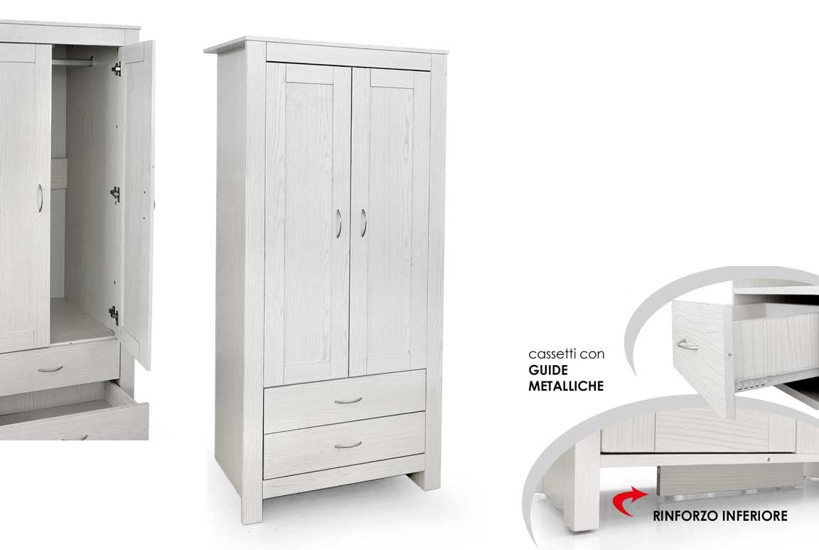 ARMADIO DA ARREDO CON 2 CASSETTI E ANTE 80X52X180 CM COLORE BIANCO