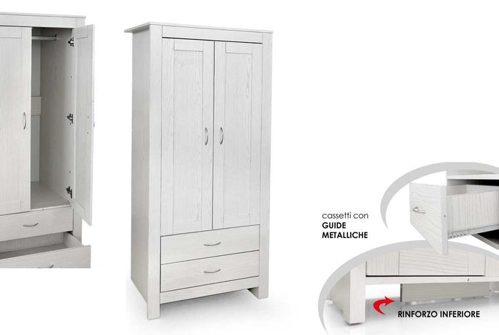 ARMADIO DA ARREDO CON 2 CASSETTI E ANTE 80X52X180 CM COLORE BIANCO