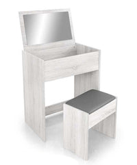 TOELETTA IN LEGNO CON SPECCHIO PIEGHEVOLE E SGABELLO 60X40X75 CM BIANCO