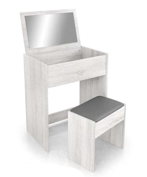 TOELETTA IN LEGNO CON SPECCHIO PIEGHEVOLE E SGABELLO 60X40X75 CM BIANCO