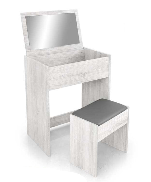 TOELETTA IN LEGNO CON SPECCHIO PIEGHEVOLE E SGABELLO 60X40X75 CM BIANCO