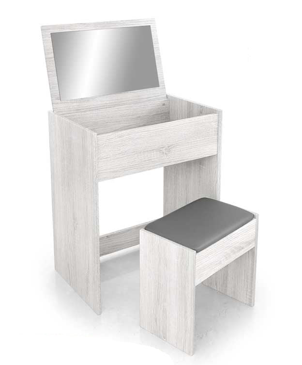 TOELETTA IN LEGNO CON SPECCHIO PIEGHEVOLE E SGABELLO 60X40X75 CM BIANCO
