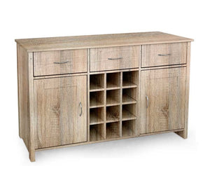 MOBILE DA ARREDO CON 3 CASSETTI 2 ANTE E VANI APERTI 124X40X80CM COLORE ROVERE