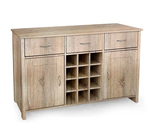 MOBILE DA ARREDO CON 3 CASSETTI 2 ANTE E VANI APERTI 124X40X80CM COLORE ROVERE