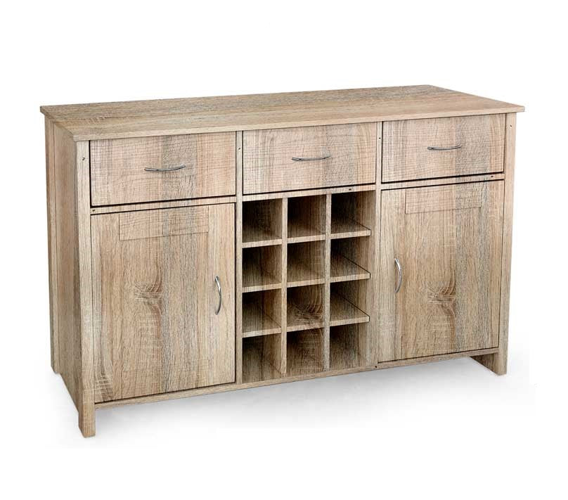 MOBILE DA ARREDO CON 3 CASSETTI 2 ANTE E VANI APERTI 124X40X80CM COLORE ROVERE