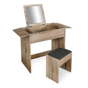 TOELETTA IN LEGNO CON SGABELLO E SPECCHIO 75X45X75 CM COLORE ROVERE