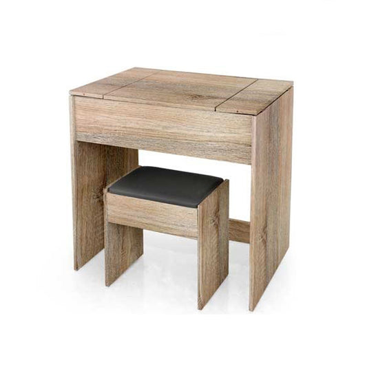 TOELETTA IN LEGNO CON SGABELLO E SPECCHIO 75X45X75 CM COLORE ROVERE