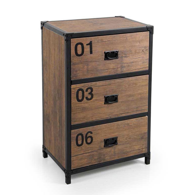 CASSETTIERA IN METALLO E LEGNO CON 3 CASSETTI 59 X 39 X 89 CM