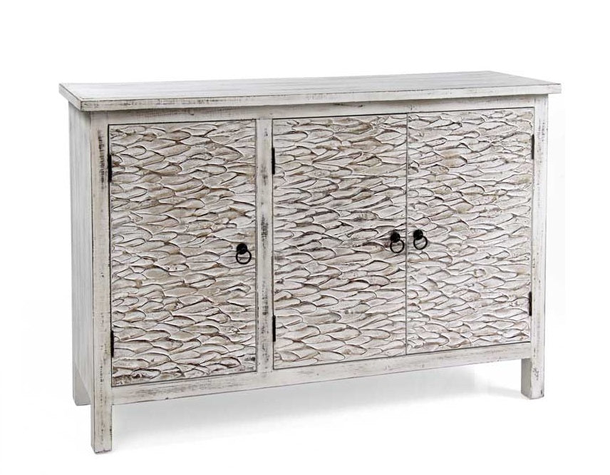 MOBILE A 3 ANTE EFFETTO ANTICATO 120X36XH81CM  IN COLORE BIANCO SPORCO