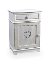 VINCY COMODINO CON CASSETTO E ANTA  CON CUORE 45 X 32 X 66 CM COLORE BIANCO