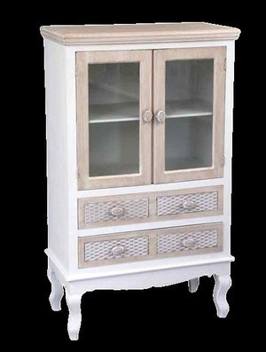 CREDENZA CHARM CON 2 CASSETTI E VETRINA 70X35X120CM COLORE BAINCO E SABBIA