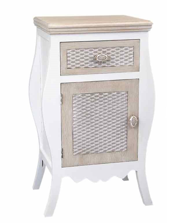 CHARM COMODINO CON CASSETTO E ANTA 48 X 34 X 77 CM COLORE BIANCO E CREMA