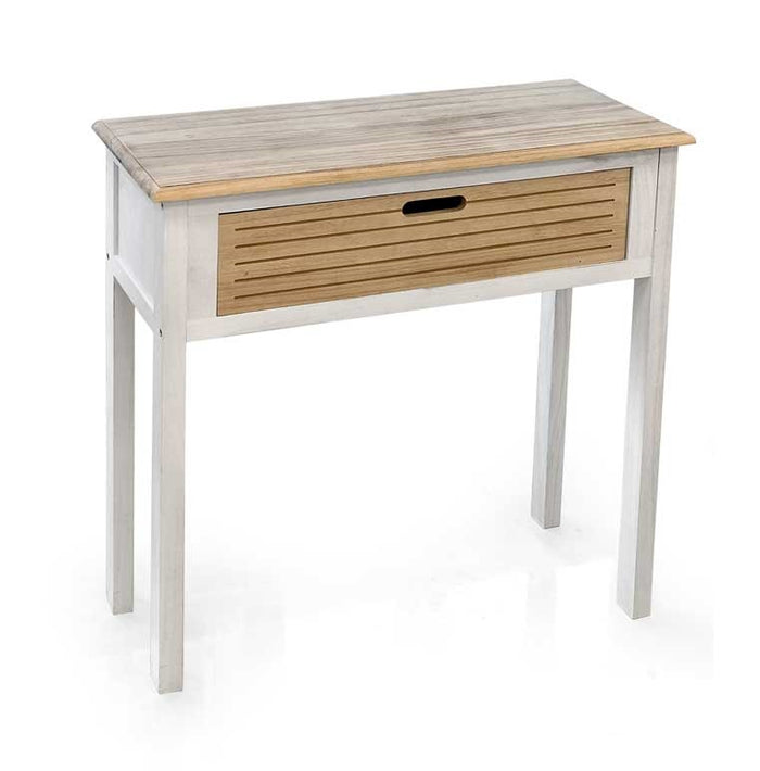 MAURY'S MOBILE CONSOLLE IN LEGNO CON CASSETTO 75X30X75CM BICOLOR BIANCO E LEGNO