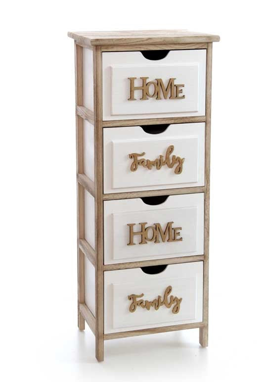 HOME CASSETTIERA IN LEGNO DECORATA CON 4 CASSETTI 36 X 28 X 88 CM BICOLOR