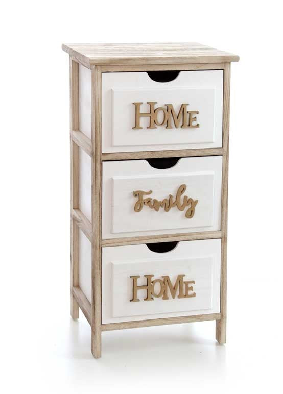 HOME CASSETTIERA IN LEGNO DECORATA CON 3 CASSETTI 36 X 28 X 68 CM BICOLOR