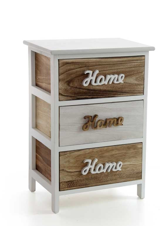 HOME MOBILE CON 3 CASSETTI 40 X 29 X 58 CM COLORE BIANCO E LEGNO NATURALE