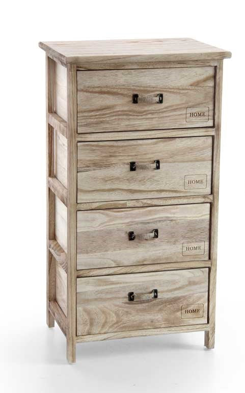 HOME CASSETTIERA IN LEGNO DECORATA A 4 CASSETTI 40X 29 XH73 CM NATURAL