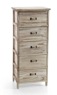 HOME CASSETTIERA IN LEGNO DECORATA A 5 CASSETTI 40 X 29 XH90 CM NATURAL