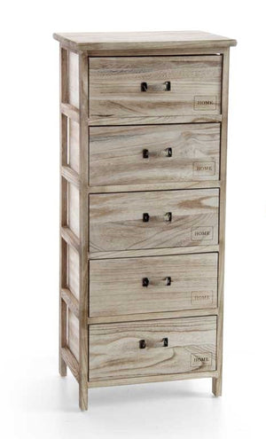 HOME CASSETTIERA IN LEGNO DECORATA A 5 CASSETTI 40 X 29 XH90 CM NATURAL