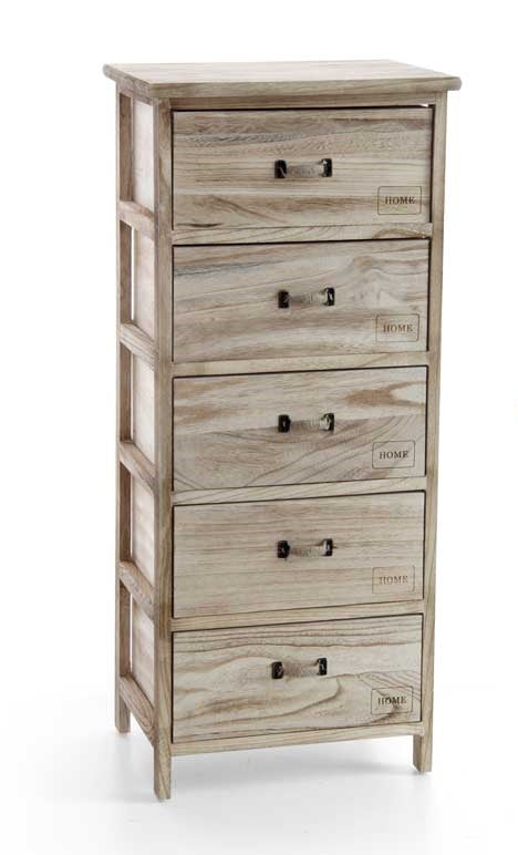 HOME CASSETTIERA IN LEGNO DECORATA A 5 CASSETTI 40 X 29 XH90 CM NATURAL