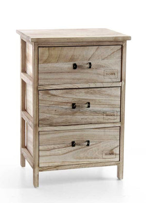 HOME CASSETTIERA IN LEGNO DECORATA 3 CASSETTI 40 X 29 XH58 CM NATURAL