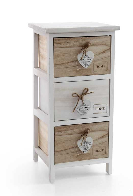 HOME CASSETTIERA IN LEGNO DECORATA BICOLOR 3 CASSETTI 26 X 32 XH62 CM BIANCA