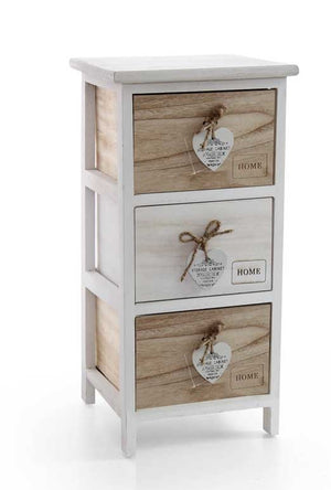 HOME CASSETTIERA IN LEGNO DECORATA BICOLOR 3 CASSETTI 26 X 32 XH62 CM BIANCA
