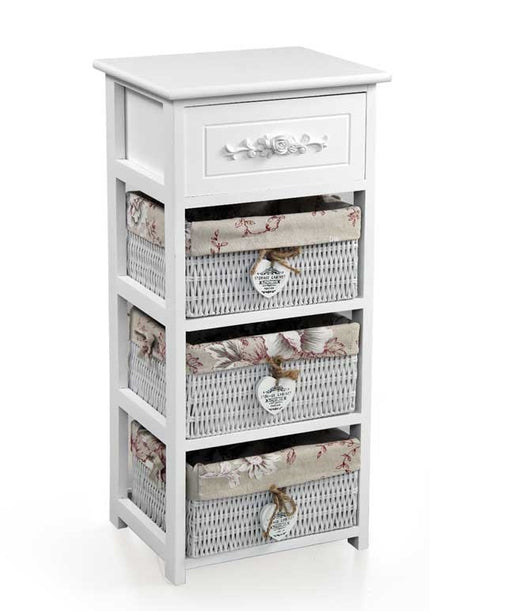 MAURY'S CASSETTIERA IN LEGNO 4 CASSETTI 36X25X80 CM CON DECORO FLOREALE