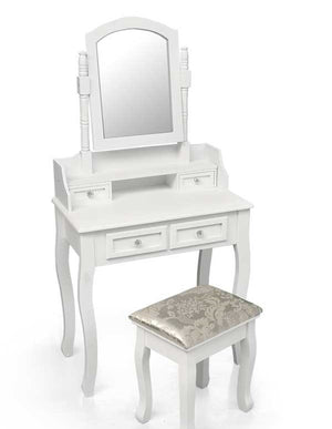 CONSOLLE PER MAKE UP CON SGABELLO E SPECCHIO QUADRATO 70X40X130CM COLORE BIANCO