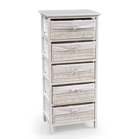 CASSETTIERA IN LEGNO DECORATA A 5 CASSETTI 40X29X90 CM COLORE BIANCO