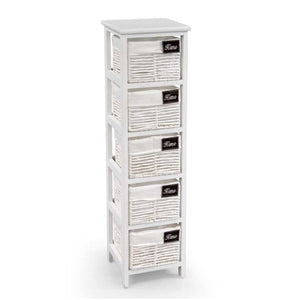 CASSETTIERA BIANCA DA BAGNO IN LEGNO CON 5 CASSETTI 25 X 25 X 94 CM