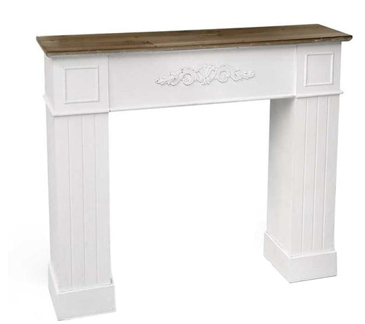 CORNICE PER CAMINETTO 110X23X H96 CM IN COLORE BIANCO CON TOP EFFETTO LEGNO