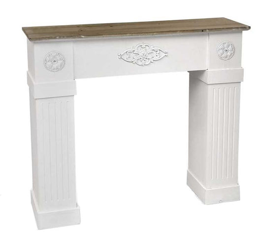 CORNICE PER CAMINETTO 110X23X H95 CM IN COLORE BIANCO CON TOP LEGNO NATURALE
