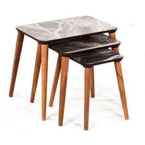 SET TRE TAVOLINI IN LEGNO REATTANGOLARE EFFETTO MARMO BEIGE