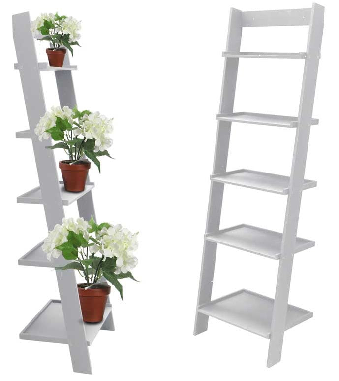 SCAFFALE DA PARETE INCLINATO CON 5 RIPIANI 57 X 40 X 180 CM COLORE BIANCO