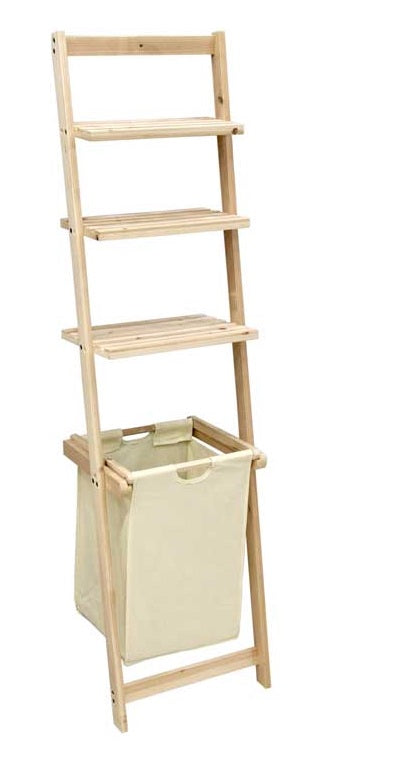 SCAFFALE INCLINATO A 3 PIANI CON PORTABIANCHERIA 41X30X151 CM LEGNO E BIANCO