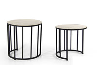 MEMPHIS SET 2 TAVOLINI TONDI IN METALLO NERO CON TOP LEGNO