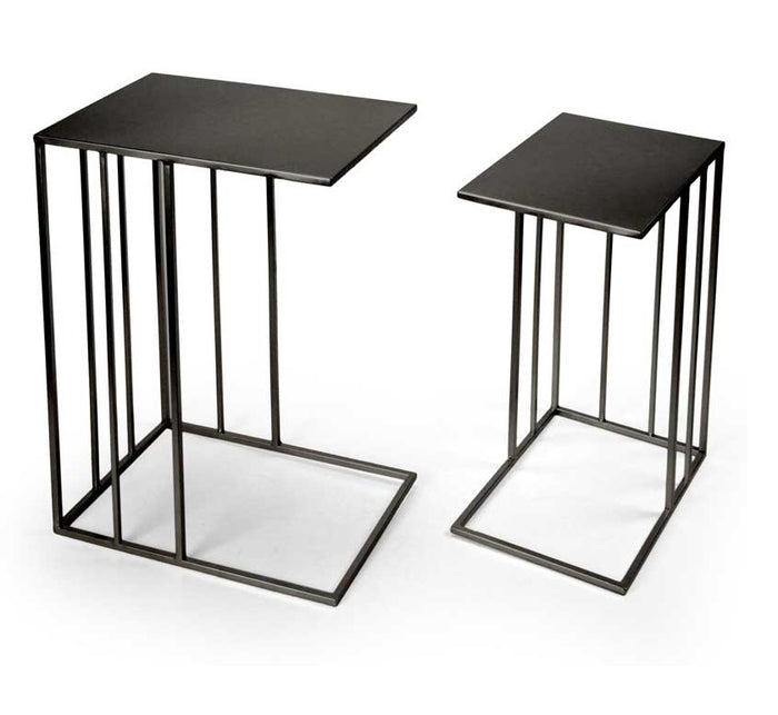 SET 2 TAVOLINI QUADRATI MODERNI IN METALLO H55/H48 CM COLORE NERO