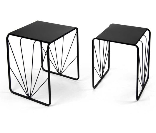 SET 2 TAVOLINI QUADRATI IN METALLO CON GAMBE A FANTASIA H42/39 CM COLORE NERO