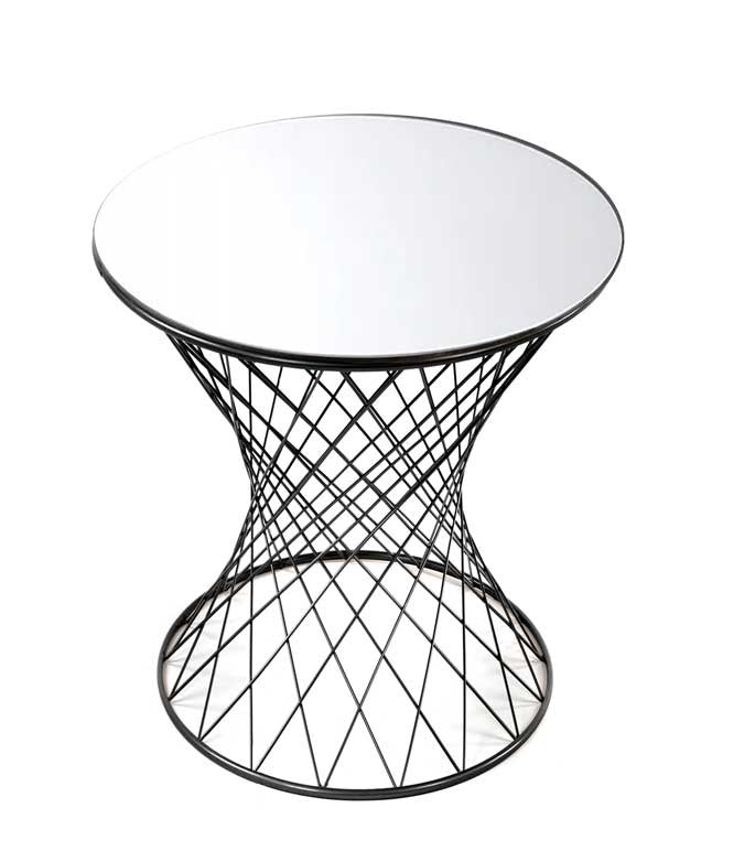 POTA TAVOLINO TONDO DA CAFFÈ IN METALLO NERO CON PIANO A SPECCHIO 38 X H55 CM