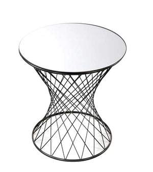 POTA TAVOLINO TONDO DA CAFFÈ IN METALLO NERO CON PIANO A SPECCHIO 38 X H55 CM