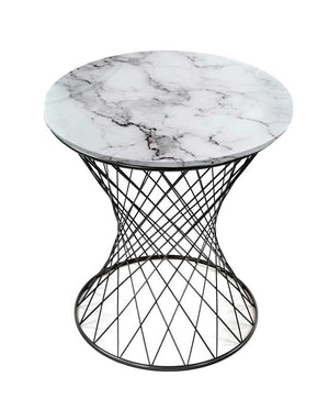 TAVOLINO TONDO POTA DA CAFFÈ IN METALLO NERO E PIANO EFFETTO MARMO 38 X H55 CM