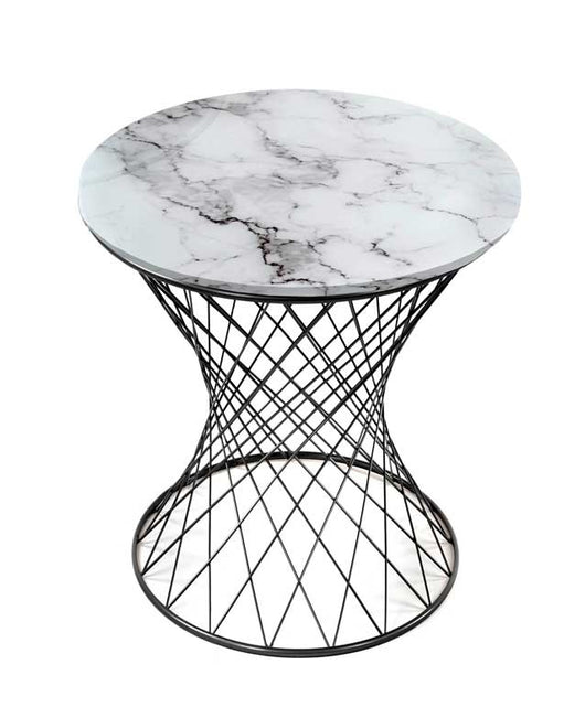 TAVOLINO TONDO POTA DA CAFFÈ IN METALLO NERO E PIANO EFFETTO MARMO 38 X H55 CM