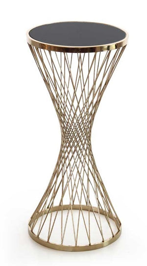 TAVOLINO DA CAFFÈ CON STRUTTURA IN METALLO ORO E VETRO NERO 40 XH90 CM