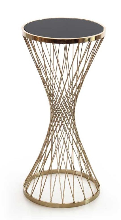 TAVOLINO DA CAFFÈ CON STRUTTURA IN METALLO ORO E VETRO NERO 35 XH78 CM