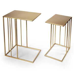 SET 2 TAVOLINI QUADRATI MODERNI IN METALLO H55/H48 CM COLORE ORO