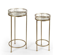 SET DI 2 TAVOLINI A COLONNA TONDI IN METALLO DA 70 E 60 CM COLORE ORO
