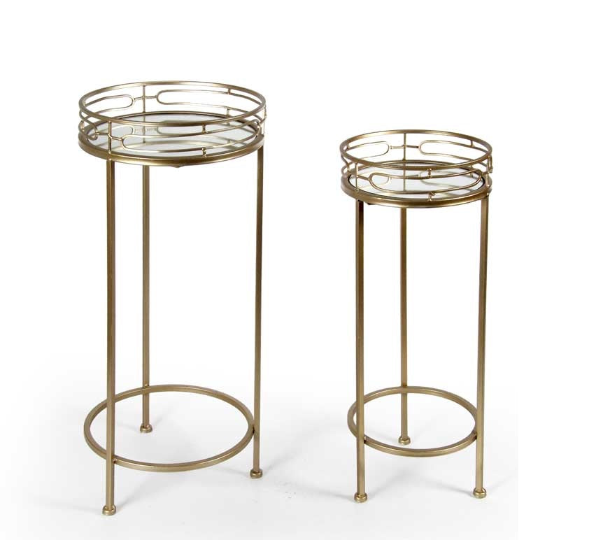 SET DI 2 TAVOLINI A COLONNA TONDI IN METALLO DA 70 E 60 CM COLORE ORO