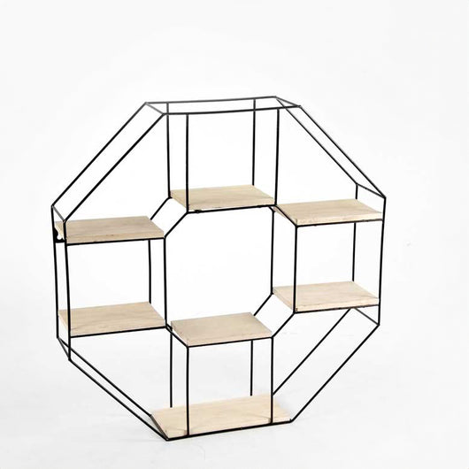 BACHECA DA PARETE STILE INDUSTRIAL OTTAGONALE A 7 RIPIANI 60X12X60CM